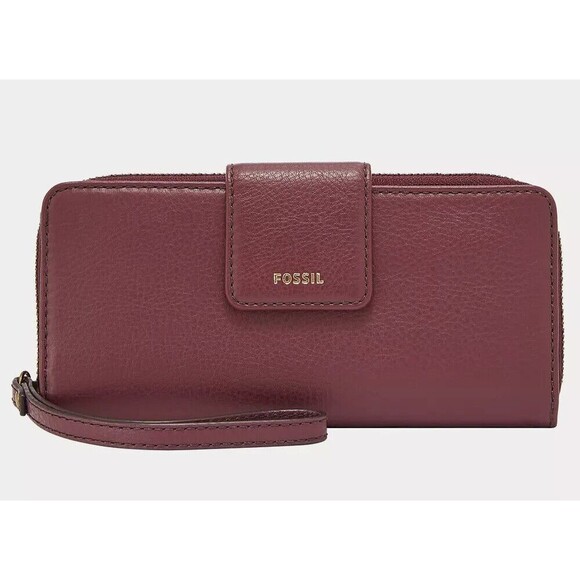 New Fossil Madison zip clutch wristlet Leather Wallet Wine - Picture 1 of 3